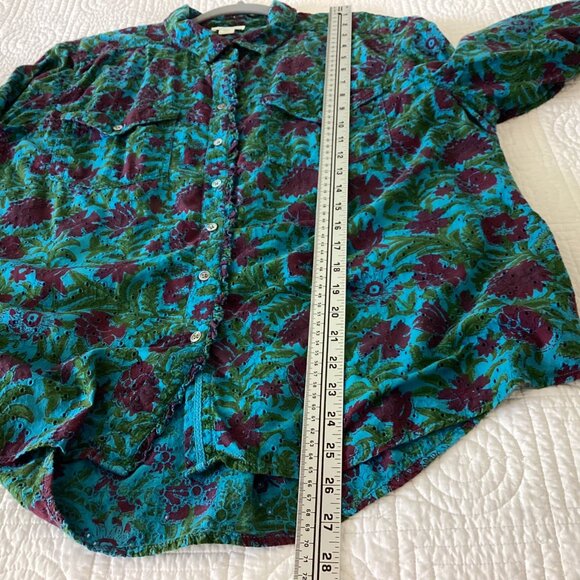 Sundance Floral Button-Up Shirt PXL Green & Burgundy Rhea eyelet 100% Cotton - Picture 6 of 12